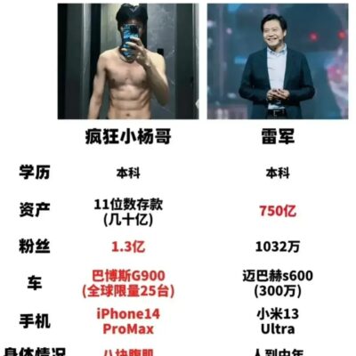 雷军vs马斯克对比图包括身价成就等！(图1)